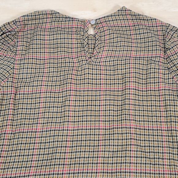 St. John's Bay Petite Sz PS Scallop Hem Long Sleeve Blouse Herringbone Plaid - Picture 8 of 8